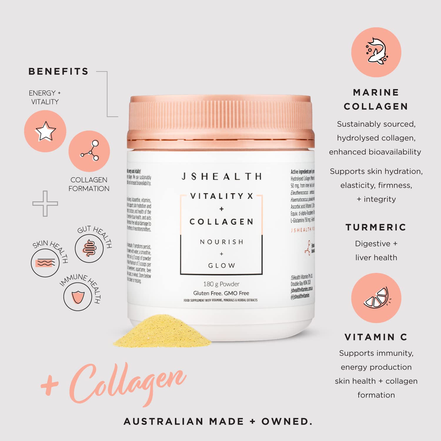 JSHealth Vitamins Vitality X + Collagen - Beauty Powder Supplement with Vitamins C & E JSHealth