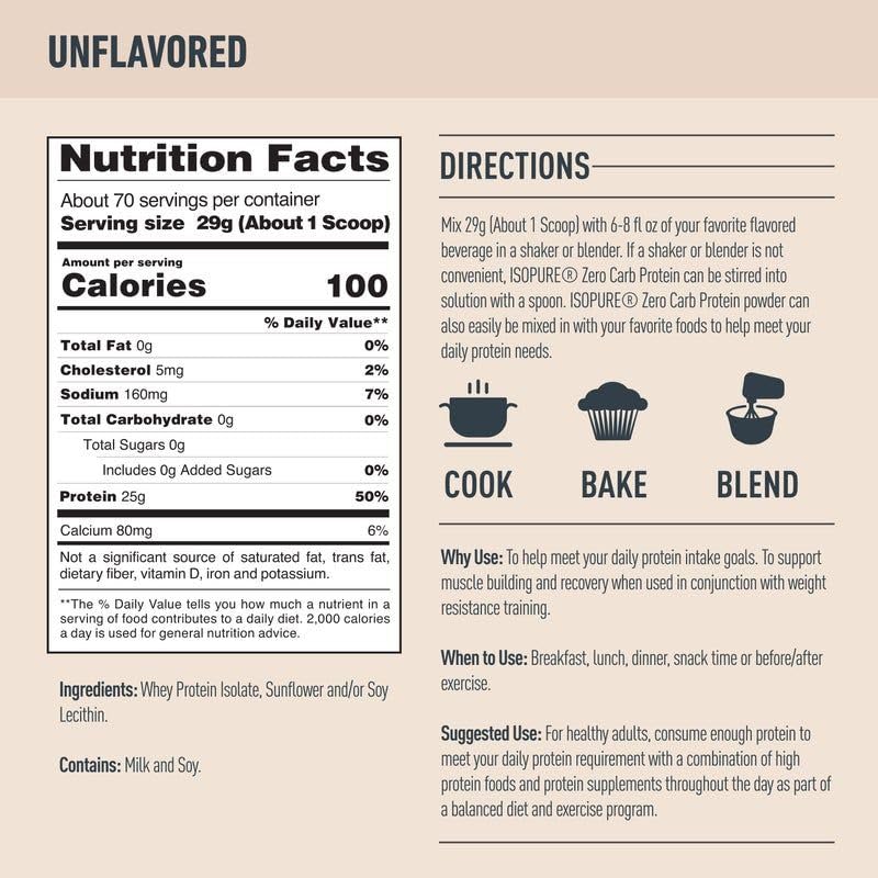 Isopure Zero Carb Unflavored 4.5lb, 70 Servings Isopure
