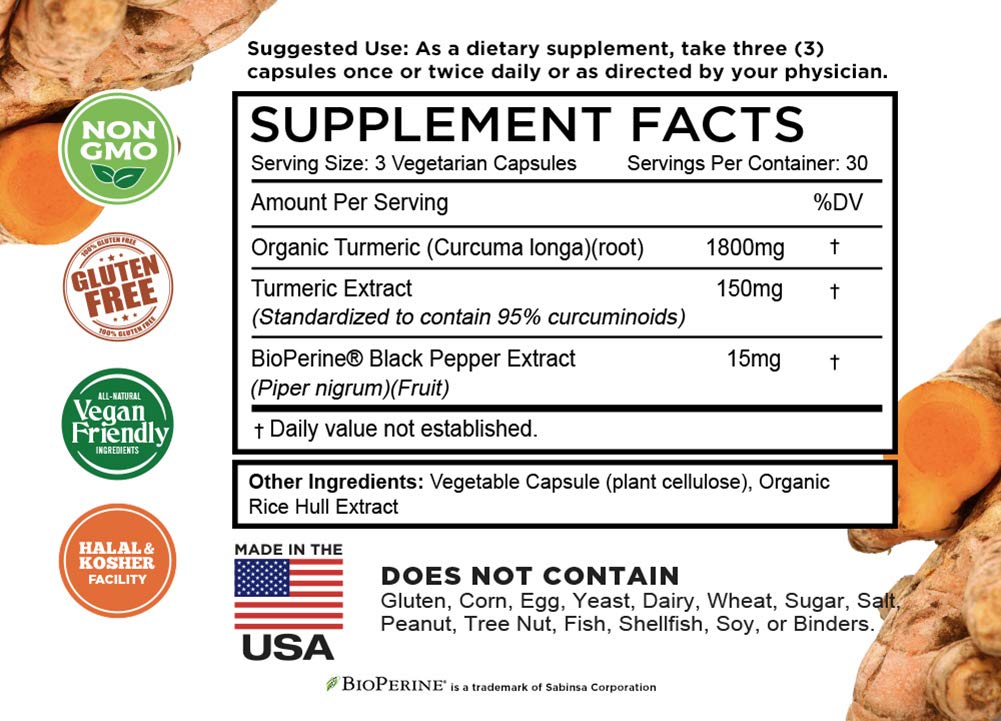 Turmeric Curcumin with BioPerine Black Pepper & 95% Curcuminoids, 1965mg, Maximum FarmHaven