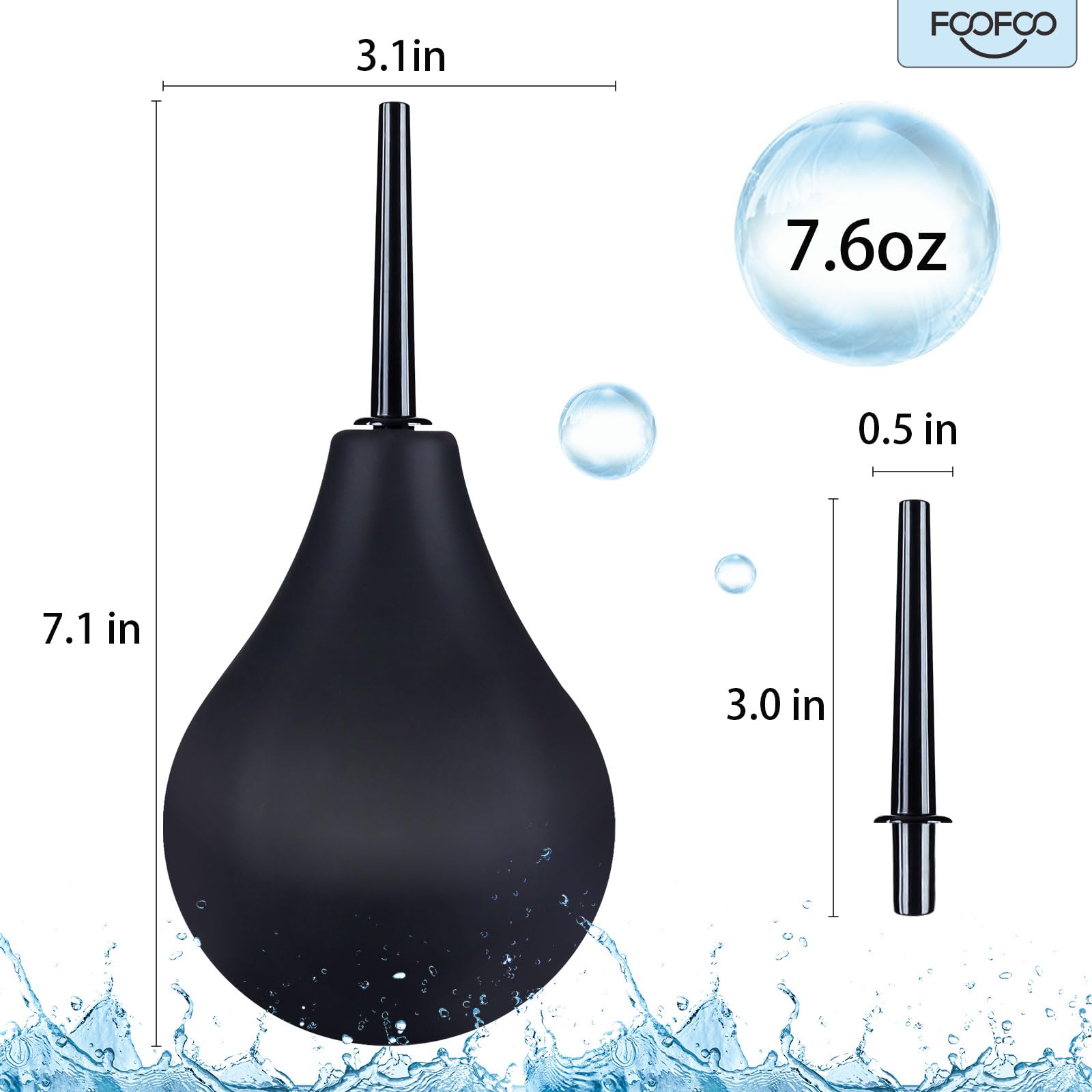 Enema Bulb 7.6oz Douche Enema Kit Includes 4 Nozzles for Women & Men Black with Storage Bag FOOFOO