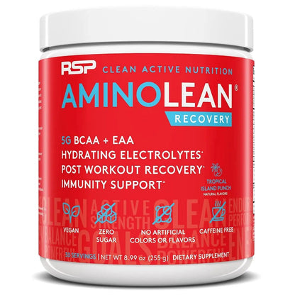 RSP NUTRITION AminoLean Pre Workout Energy (Fruit Punch 30 Servings) with AminoLean Recovery Post Workout Boost (Tropical Island Punch 30 Servings)