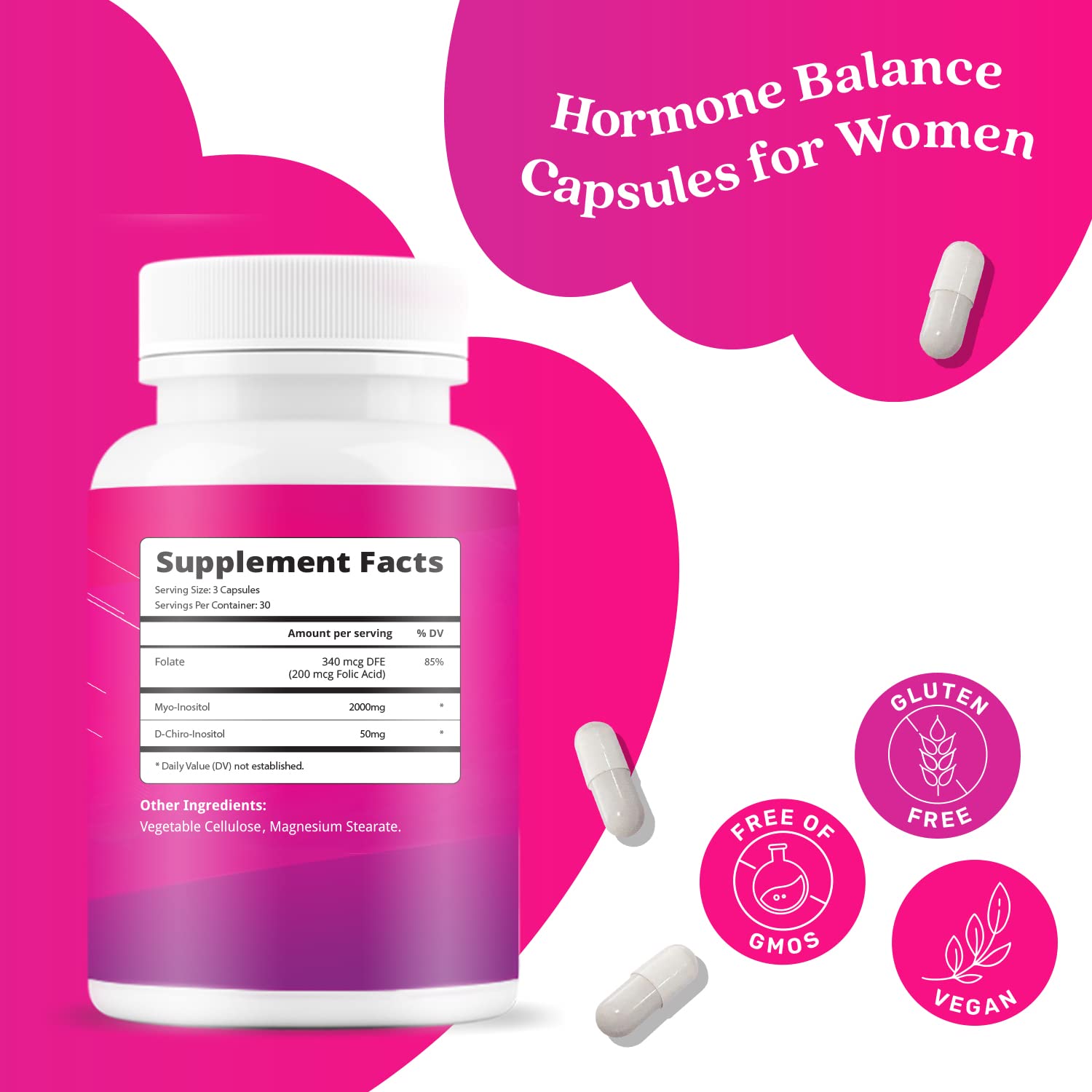 Myo-Inositol & D-Chiro Inositol Capsules with Folic Acid for PCOS | Prenatal Fertility BeLive