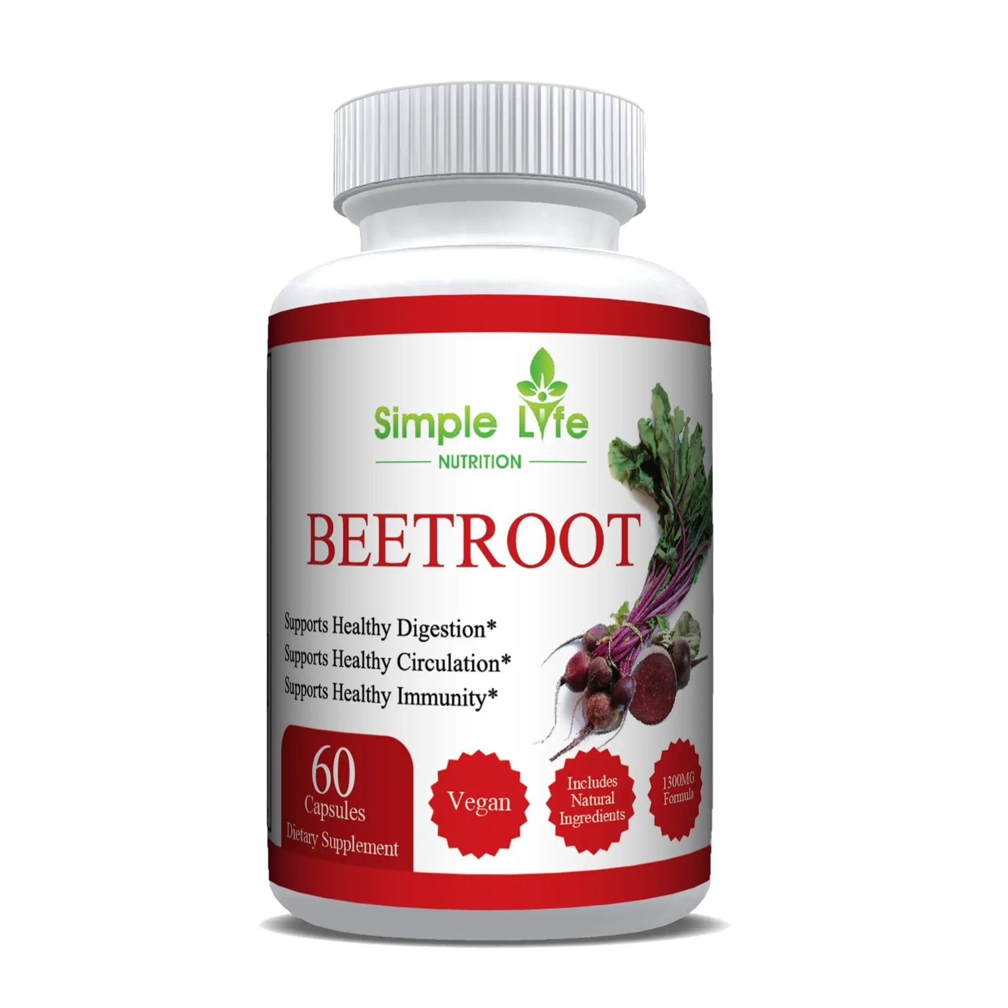Simple Life Nutrition Organic Beet Root Powder Capsules - Nitric Oxide Booster for Men