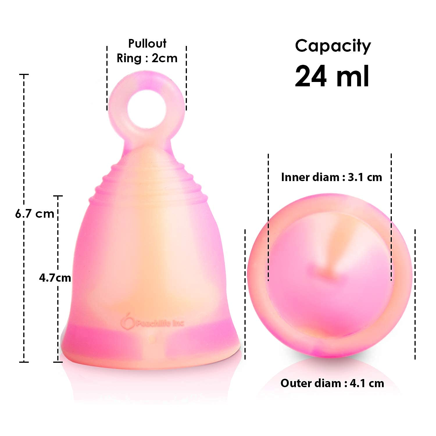 Peachlife Boric Acid Suppositories and Small Soft Menstrual Cup with Ring Pull Peachlife