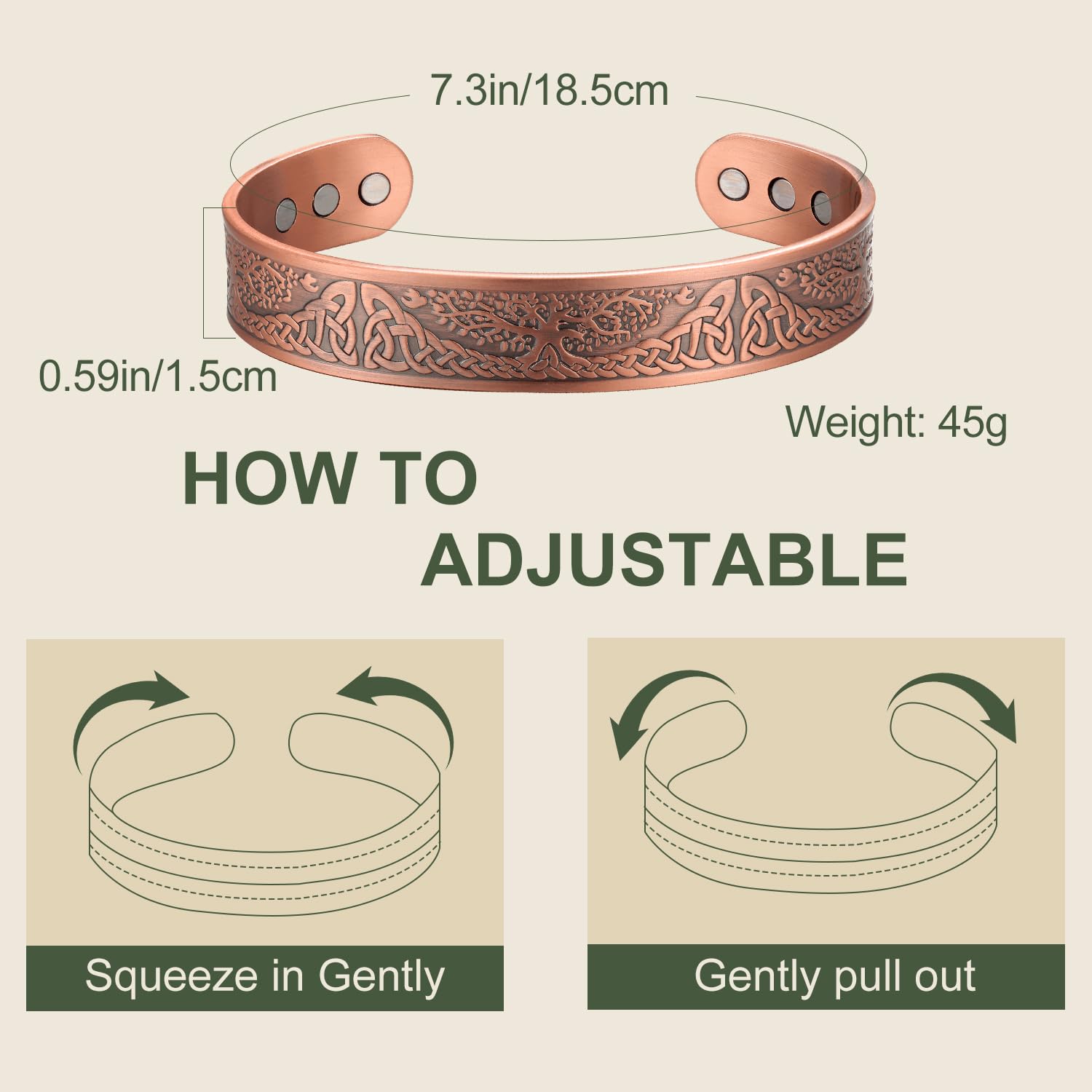 MagEnergy Magnetic Copper Bracelet for Men Life of Tree, 99.99% Pure Copper Bangle MagEnergy