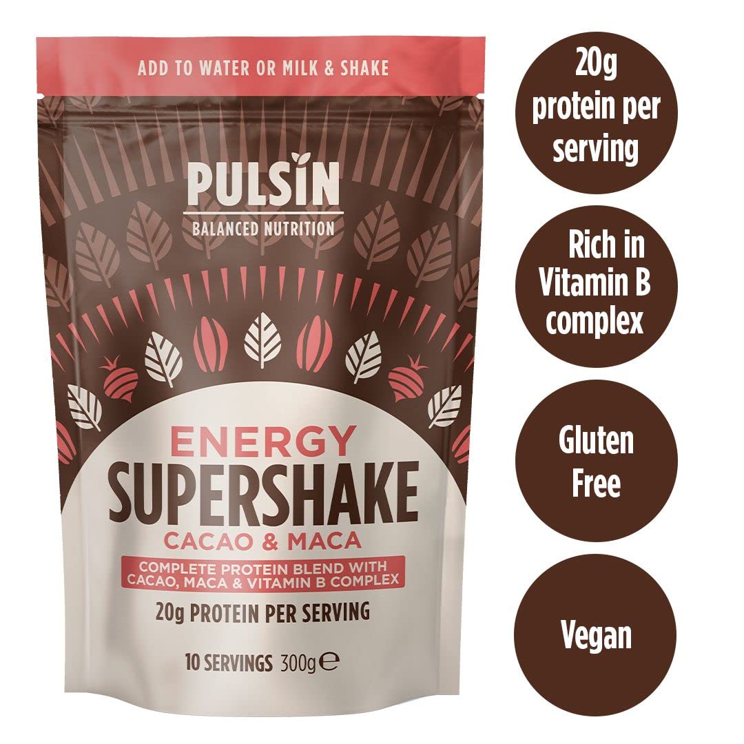 Pulsin - Cacao & Maca Vegan Supershake - 300g - Plant Based Vegan Energy Support Protein Powder