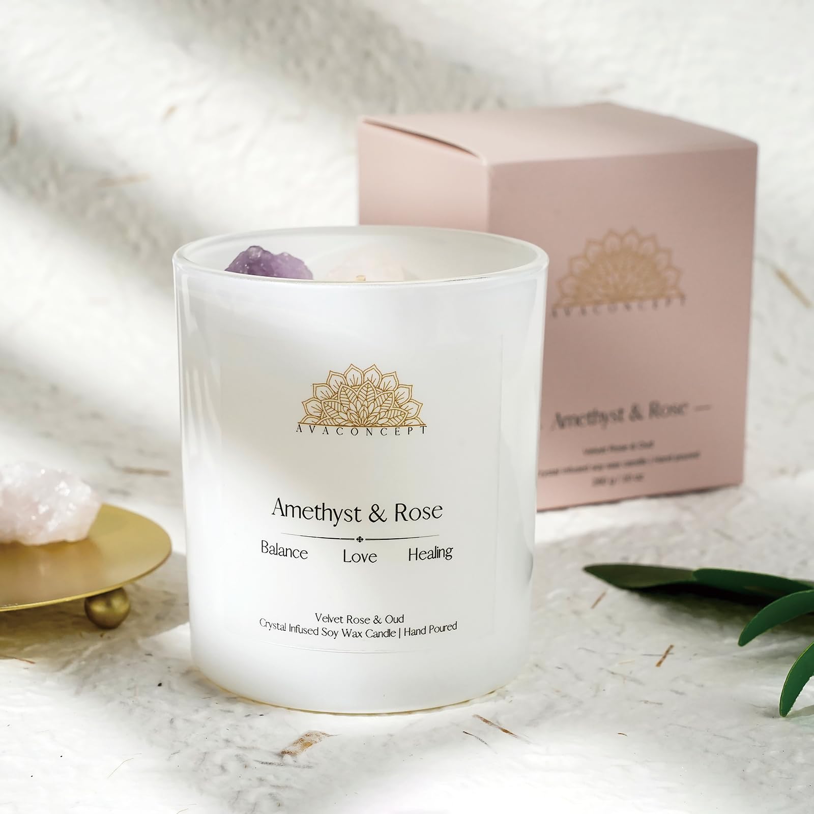 Ava Concept Scented Crystal Candle 10 oz jar Candle (Velvet Rose & Oud) ava concept