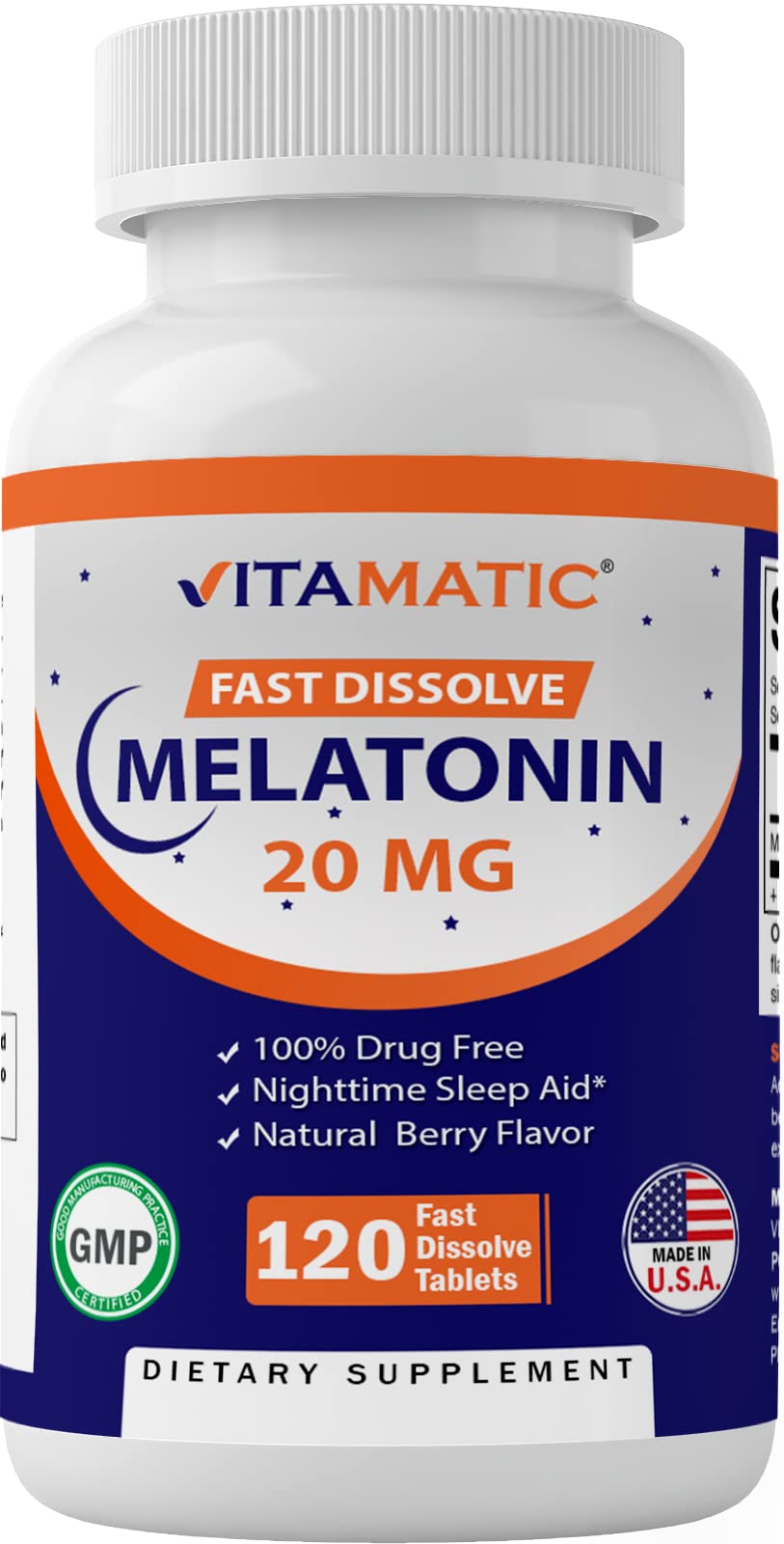 Vitamatic Melatonin 20mg Tablets | Vegetarian, Non-GMO, 6 pack Vitamatic