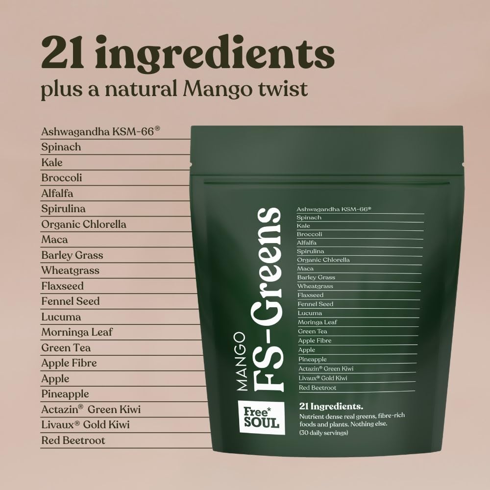 FS-Greens | 21 Advanced Greens, Superfoods, and Adaptogens Including KSM-66 Free Soul