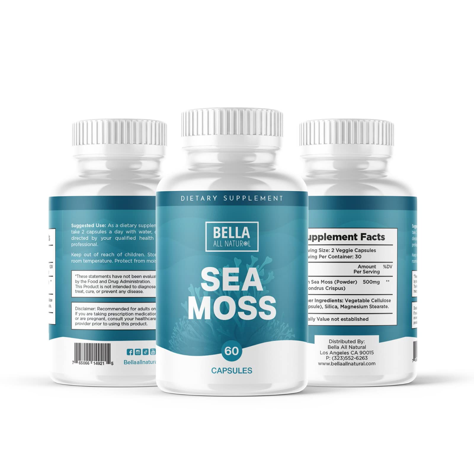 Bella All Natural Sea Moss Vitamins | Pure Sea Moss | Irish Sea Moss, 60 Capsules Bella All Natural