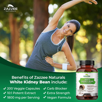 Zazzee White Kidney Bean 10:1 Extract, 18,000 mg Strength, 200 Vegan Capsules, Over 2 Month Supply