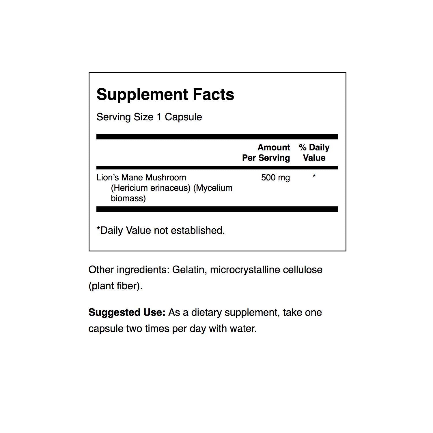 Swanson Lion's Mane Mushroom Capsules - 500 mg Each, 60 Capsules -