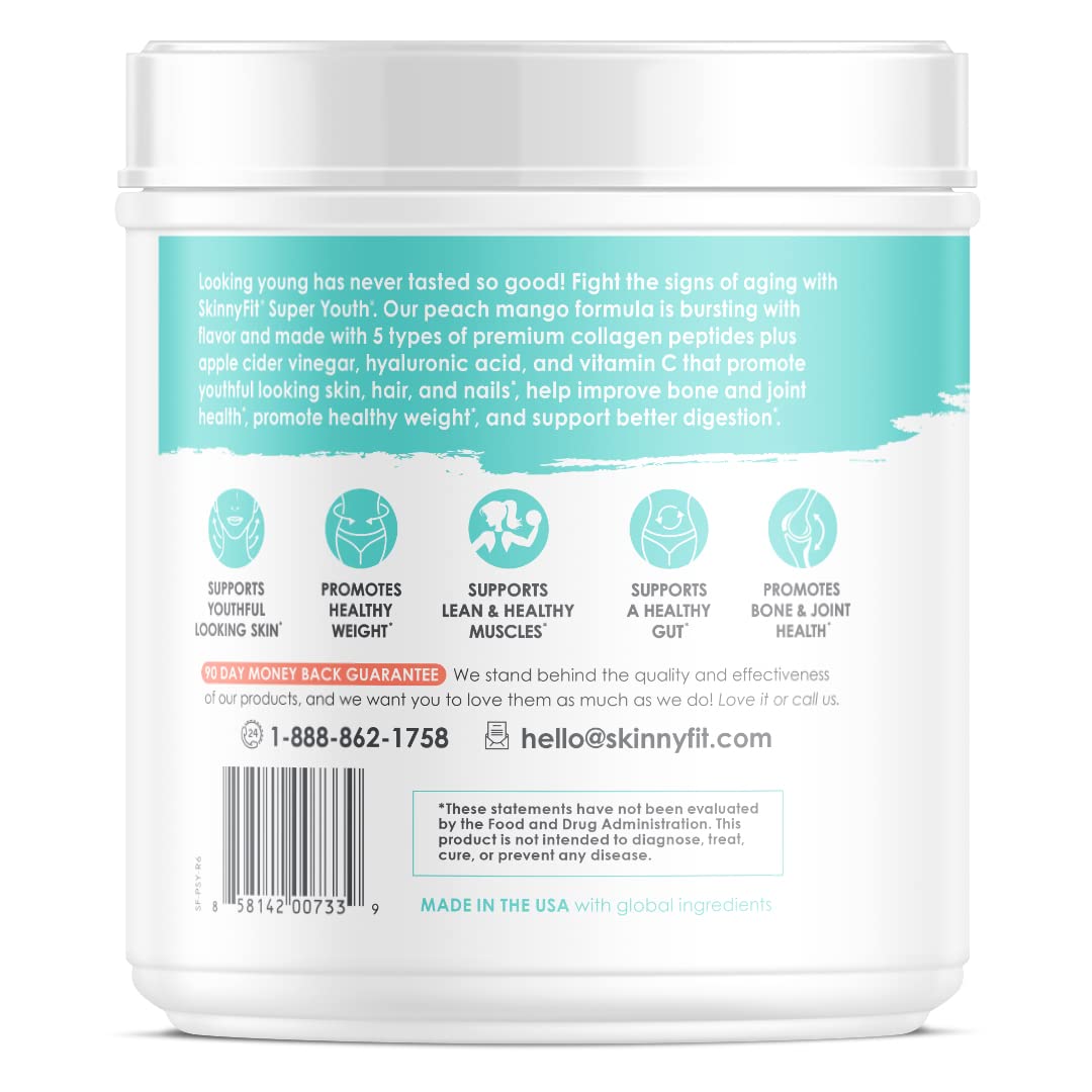 SkinnyFit Super Youth Multi-Collagen Peptides Plus Apple Cider Vinegar, Hyaluronic Acid SkinnyFit
