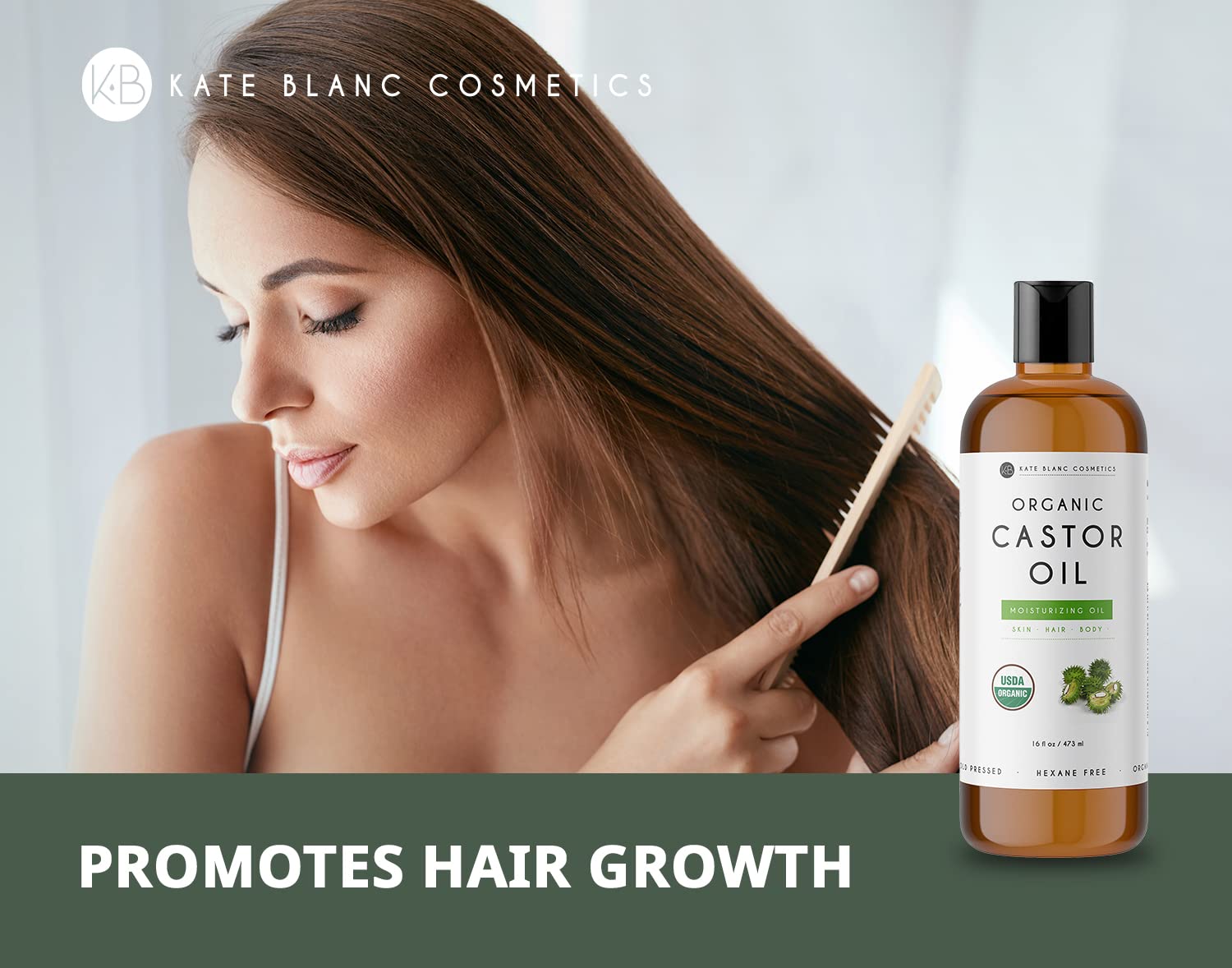 Kate Blanc Cosmetics Castor Oil 16oz - USDA Certified Organic. Cold-Pressed, 100% Pure Kate Blanc Cosmetics