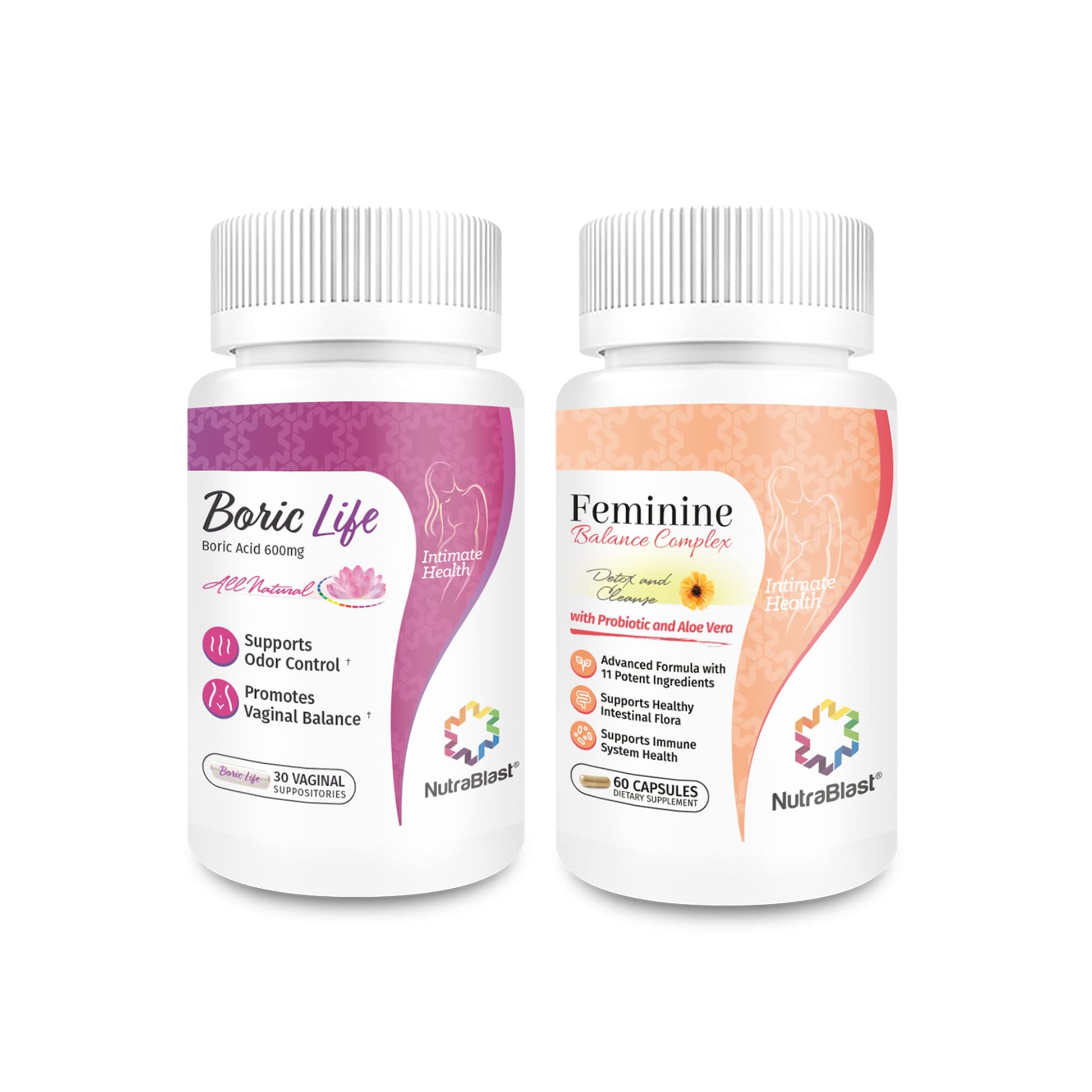 NutraBlast Boric Acid Vaginal Suppositories 600mg (30 Count) w/Feminine Balance Complex