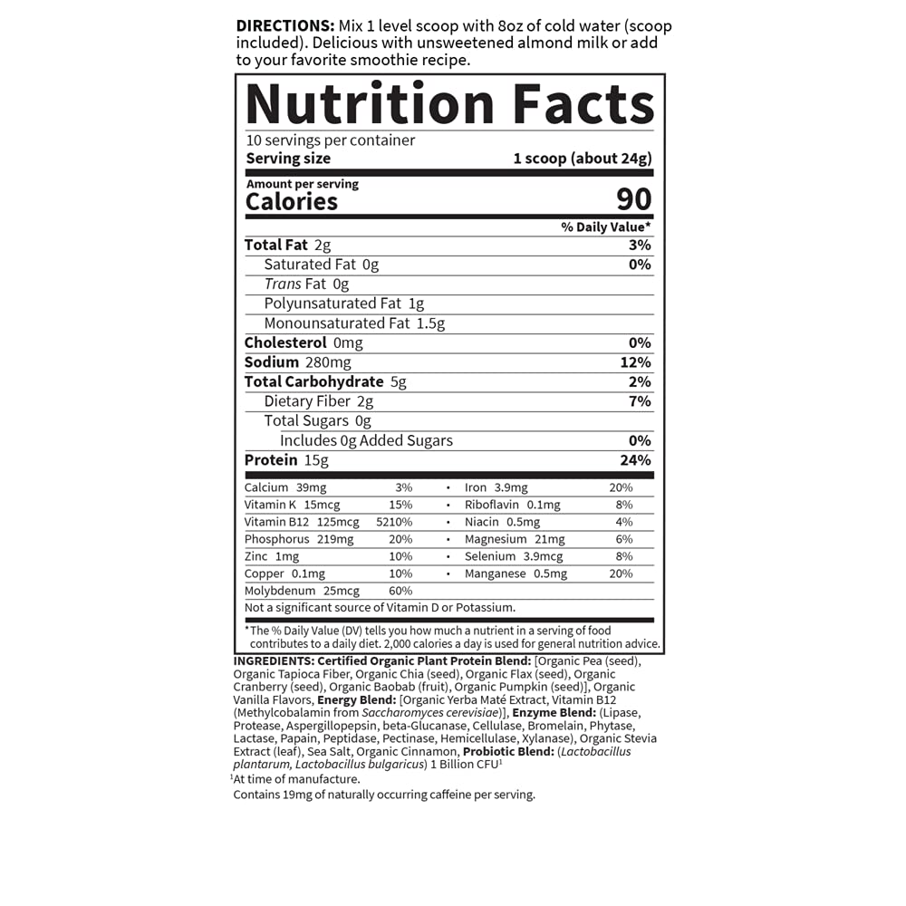 Garden of Life Organic Plant Protein Smooth Energy Powder, 10 Servings - Vegan, Grain Garden of Life