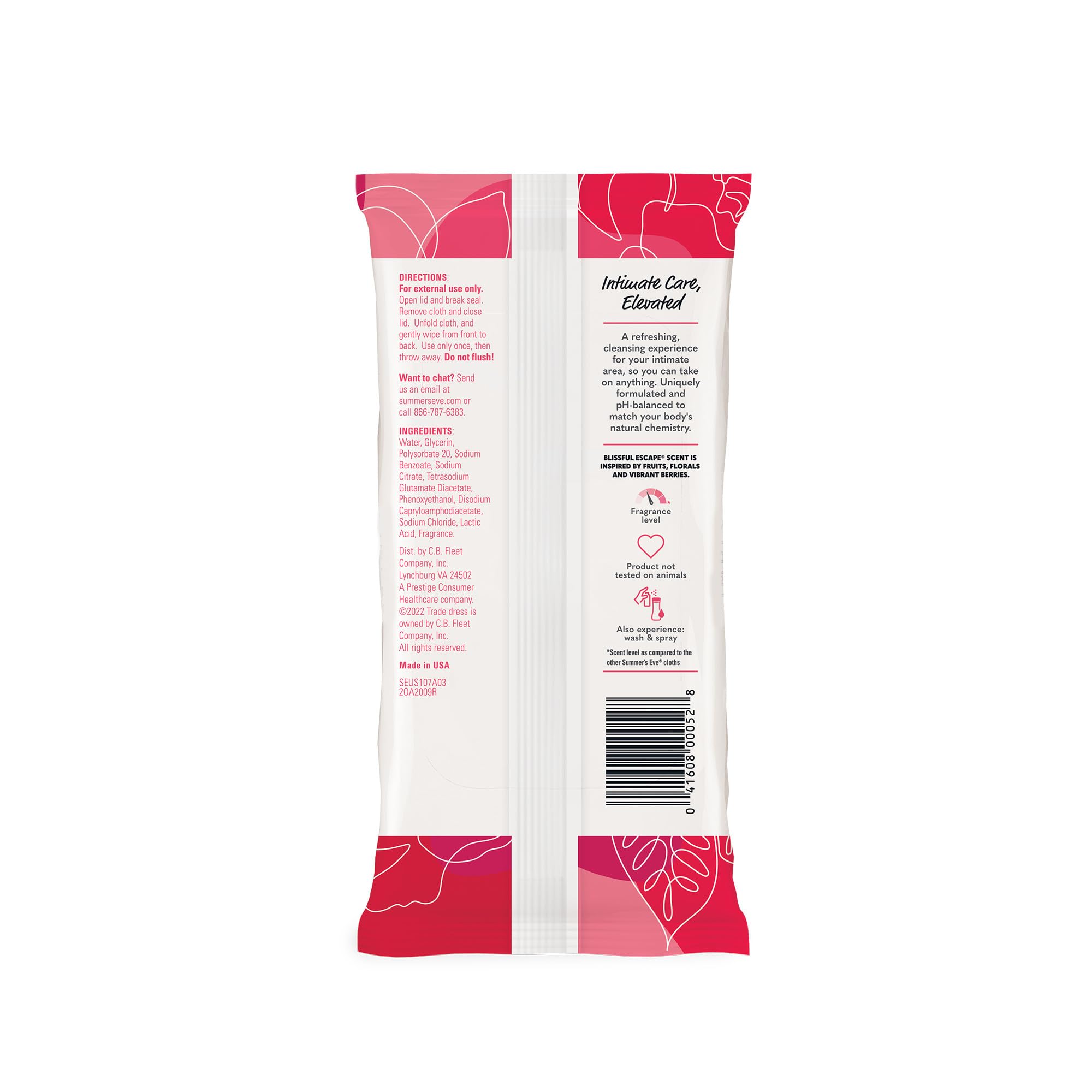Summer's Eve Blissful Escape Daily Refreshing Feminine Wipes, Removes Odor, pH balanced, 32 Count Summer's Eve