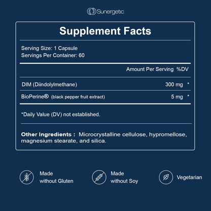 Sunergetic Premium DIM Supplement 300mg - Supports Normal Estrogen Metabolism, Menopause & Healthy