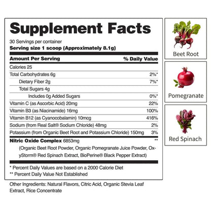 Snap Supplements USDA Organic Beet Root Powder, 3-in-1 Nitric Oxide Supplement, Support Healthy Blood Circulation, 250g (30 Servings, Apple)