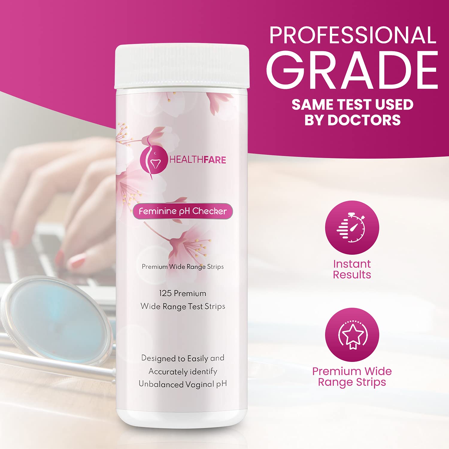 Healthfare Feminine pH Checker Test Strips to Monitor Intimate Health, Balance pH Level 3.0-5.5 Healthfare