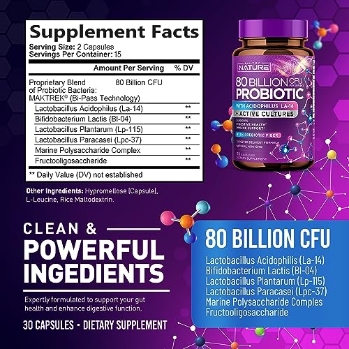 80 Billion CFU Probiotic - Daily Digestive Gut Health Supplement for Men & Women Built by Nature