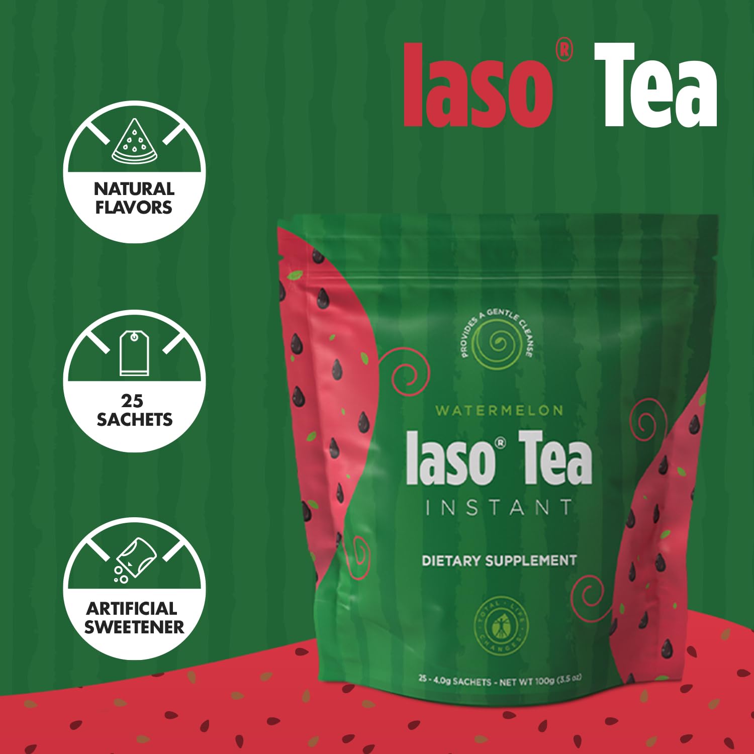 Iaso Instant Tea Watermelon Flavor - 4 grams (25 Sachets) Total Life Changes