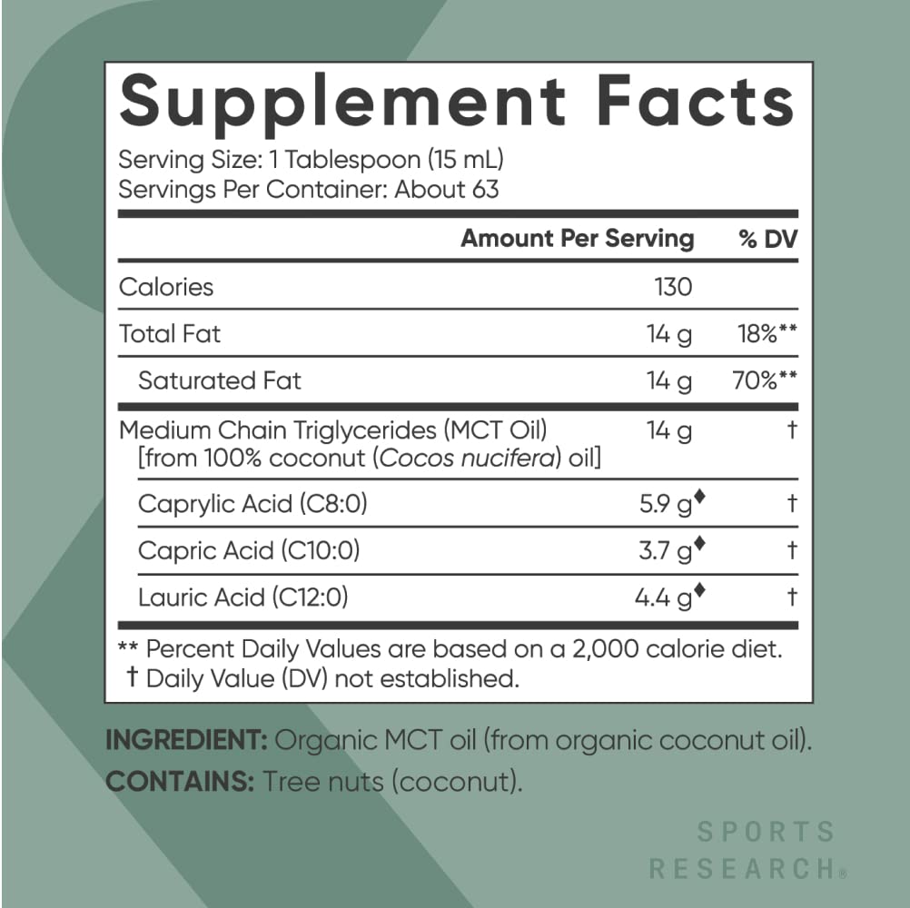 Sports Research Keto MCT Oil from Organic Coconuts - Fatty Acid Fuel for Body Sports Research