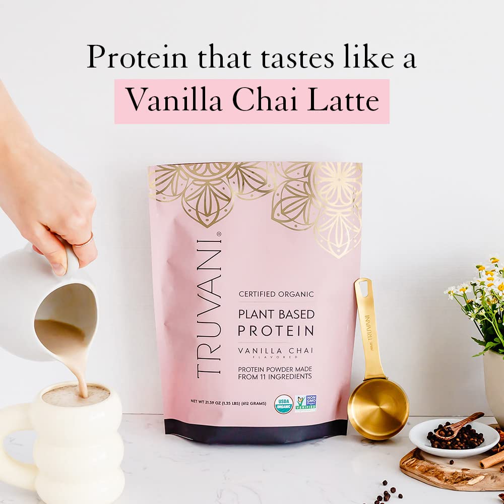 Truvani Organic Vegan Protein Powder Vanilla Chai - 20g of Plant Based Protein, Organic Truvani