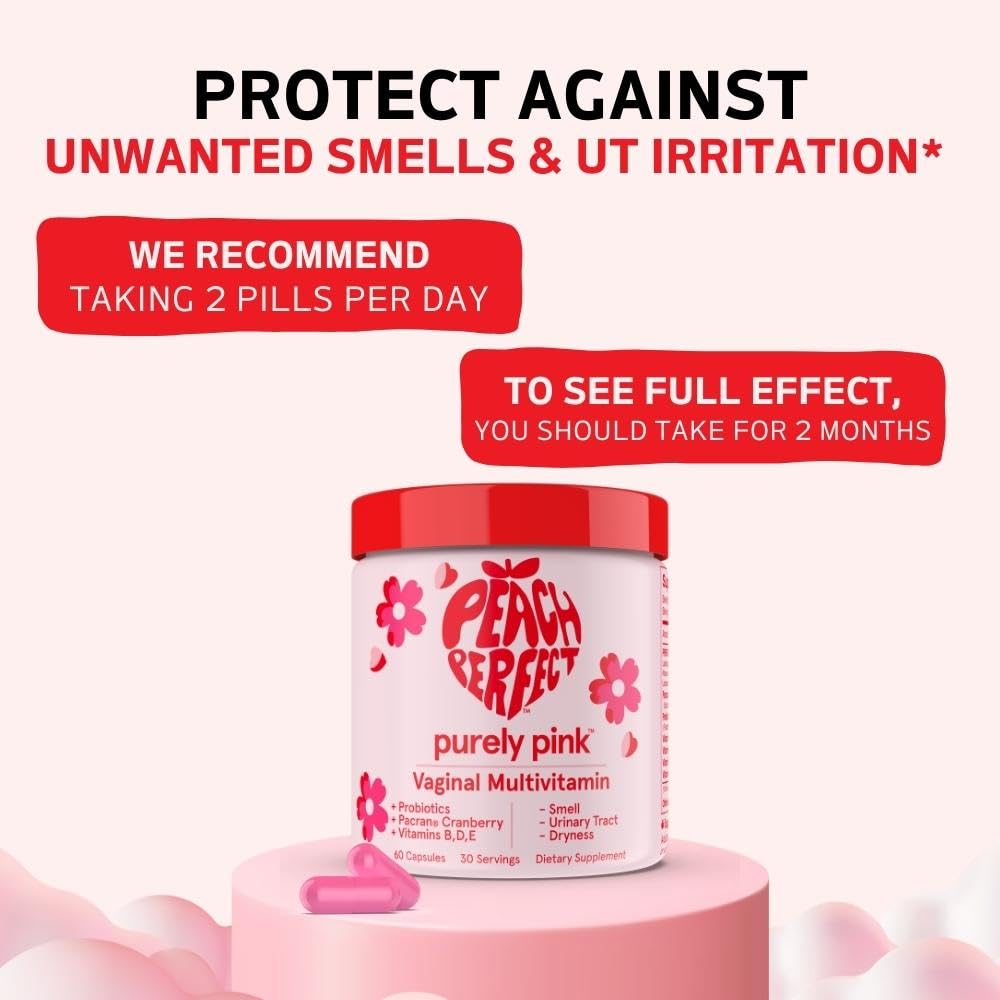 Purely Pink Prebiotic Probiotic Blend for Vaginal Health - Promote pH Balance, Healthy Flora and Odor Peach Perfect