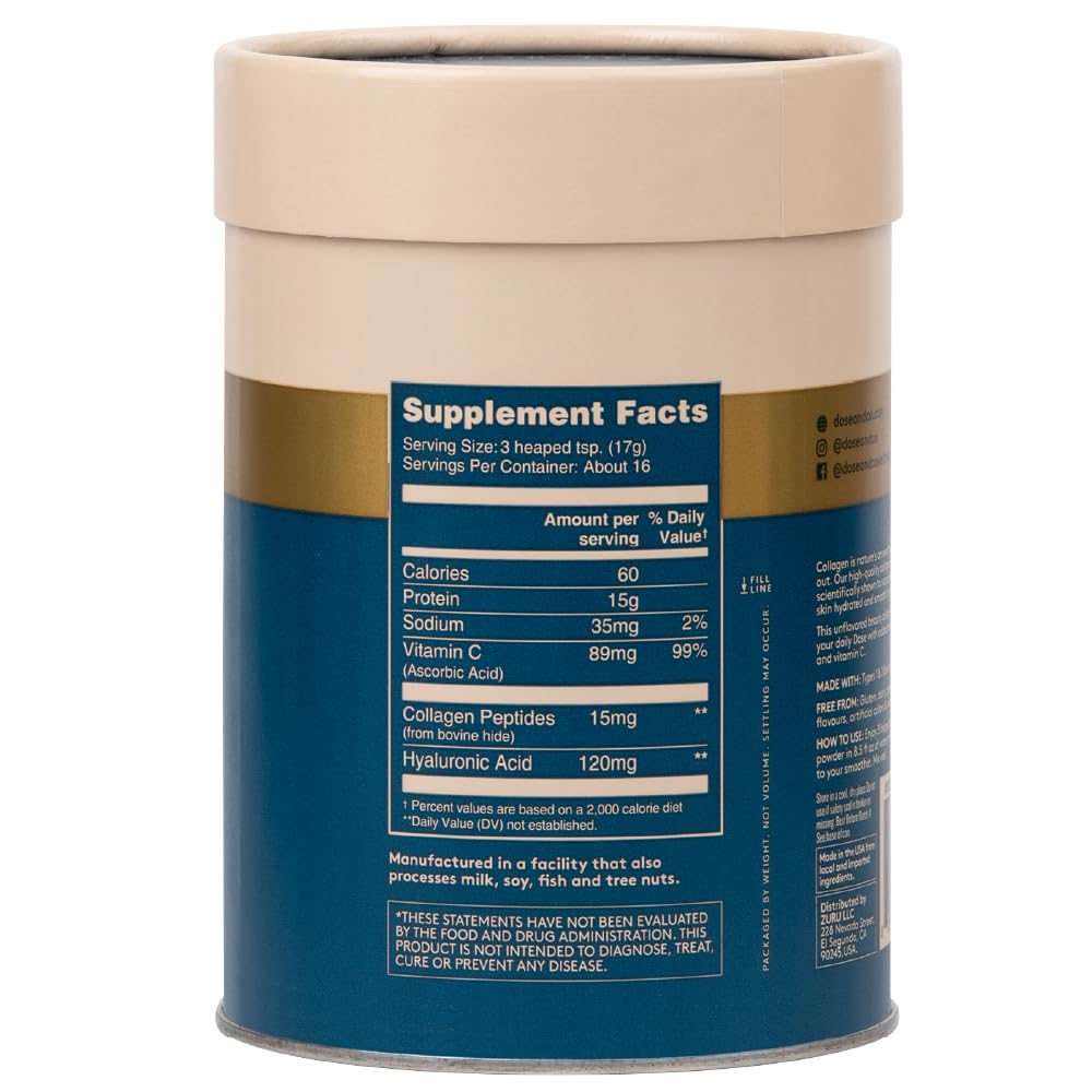 Dose & Co Beauty Collagen with Hyaluronic Acid and Vitamin C, Unflavoured - 255g Powder Supplement DOSE & CO