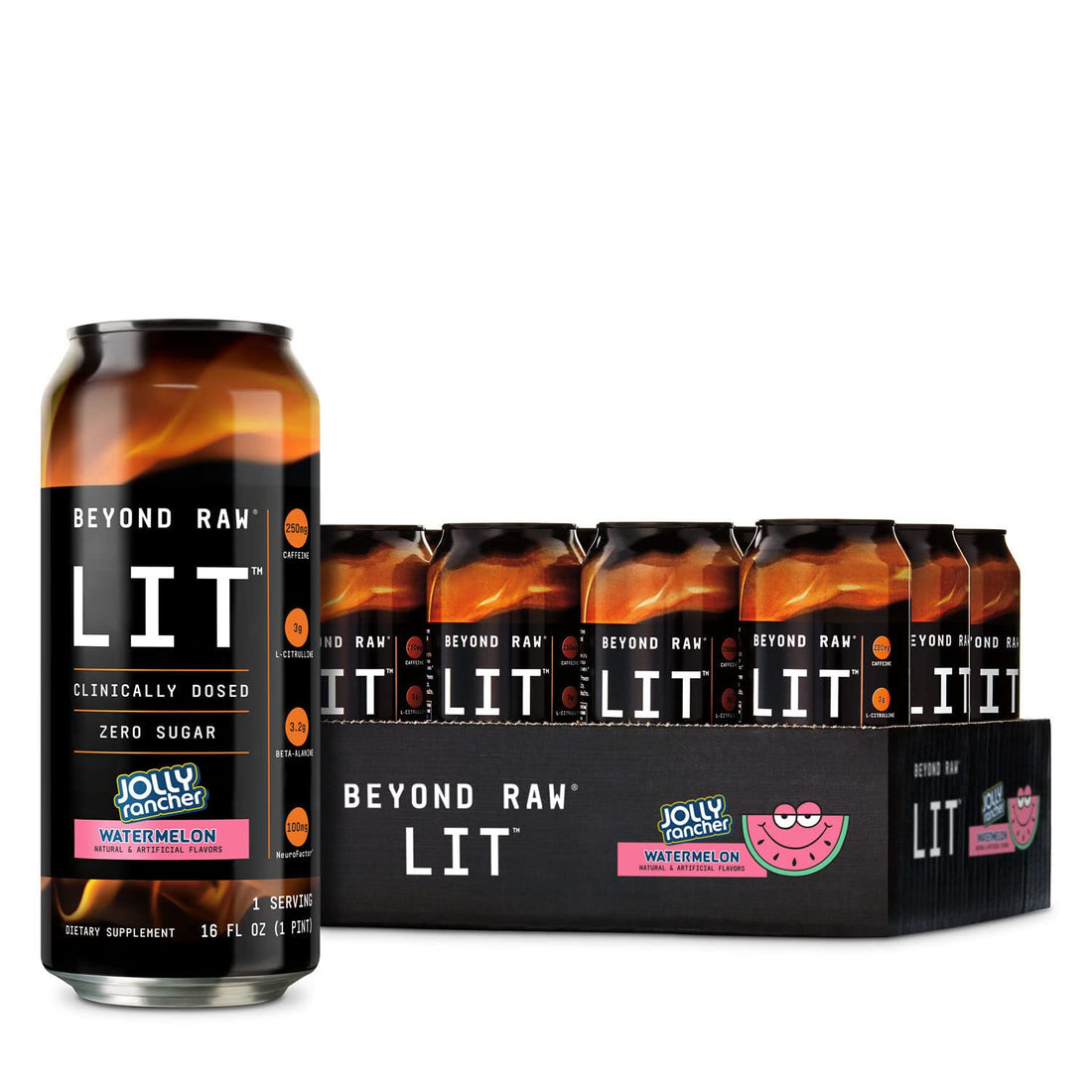 BEYOND RAW LIT On The Go | Ready to Drink Cans | Contains Caffeine, L-Citrulline, Beta-Alanine, and Nitric Oxide | Jolly Rancher Watermelon | 12 Count BEYOND RAW