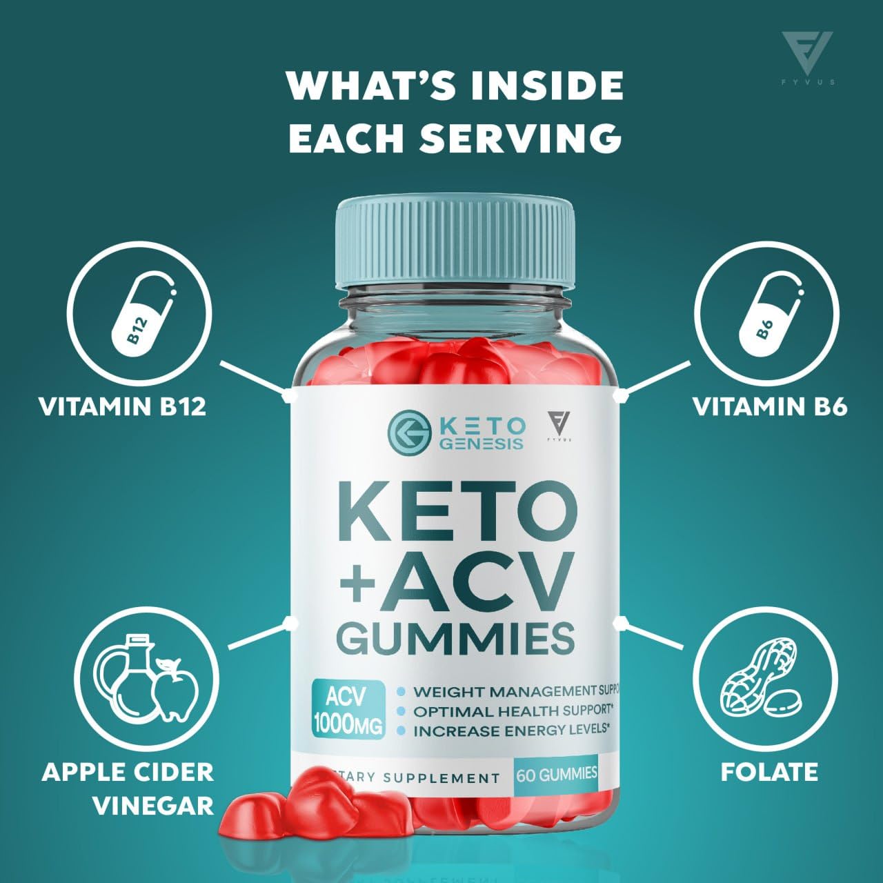 Keto Genesis Keto ACV Gummies Advanced Weight Loss, Ketogenesis Keto + ACV 1000MG Fyvus