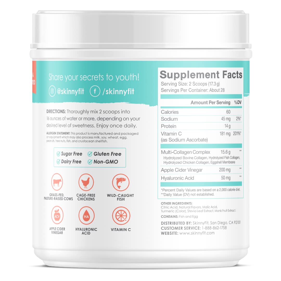 SkinnyFit Super Youth Multi-Collagen Peptides Plus Apple Cider Vinegar, Hyaluronic Acid SkinnyFit