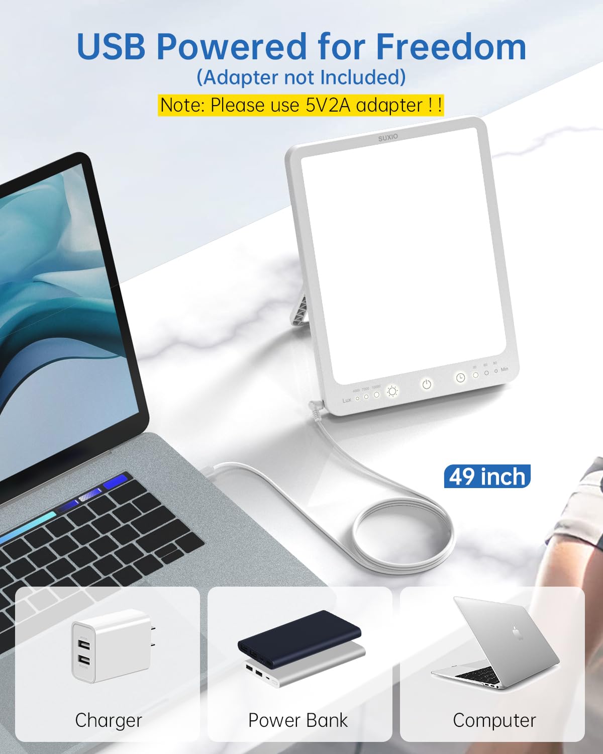 SUXIO Light Therapy Lamp - 10000 Lux Therapy Light, 3 Timing & Mode Happy Lamp SUXIO