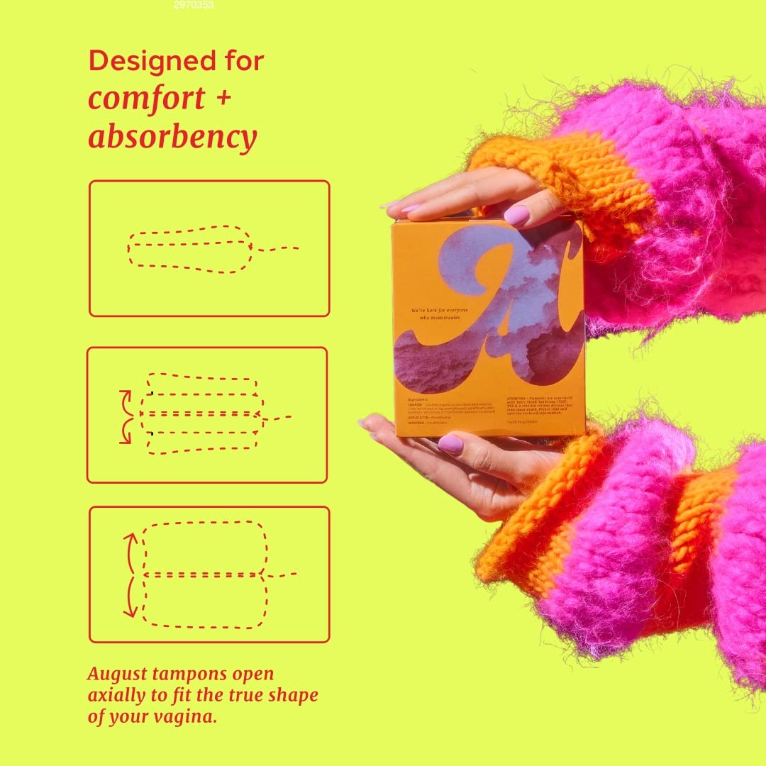 August Organic Cotton Tampons, Regular tampons, BPA Free Long Applicators, Non-Toxic Organic August