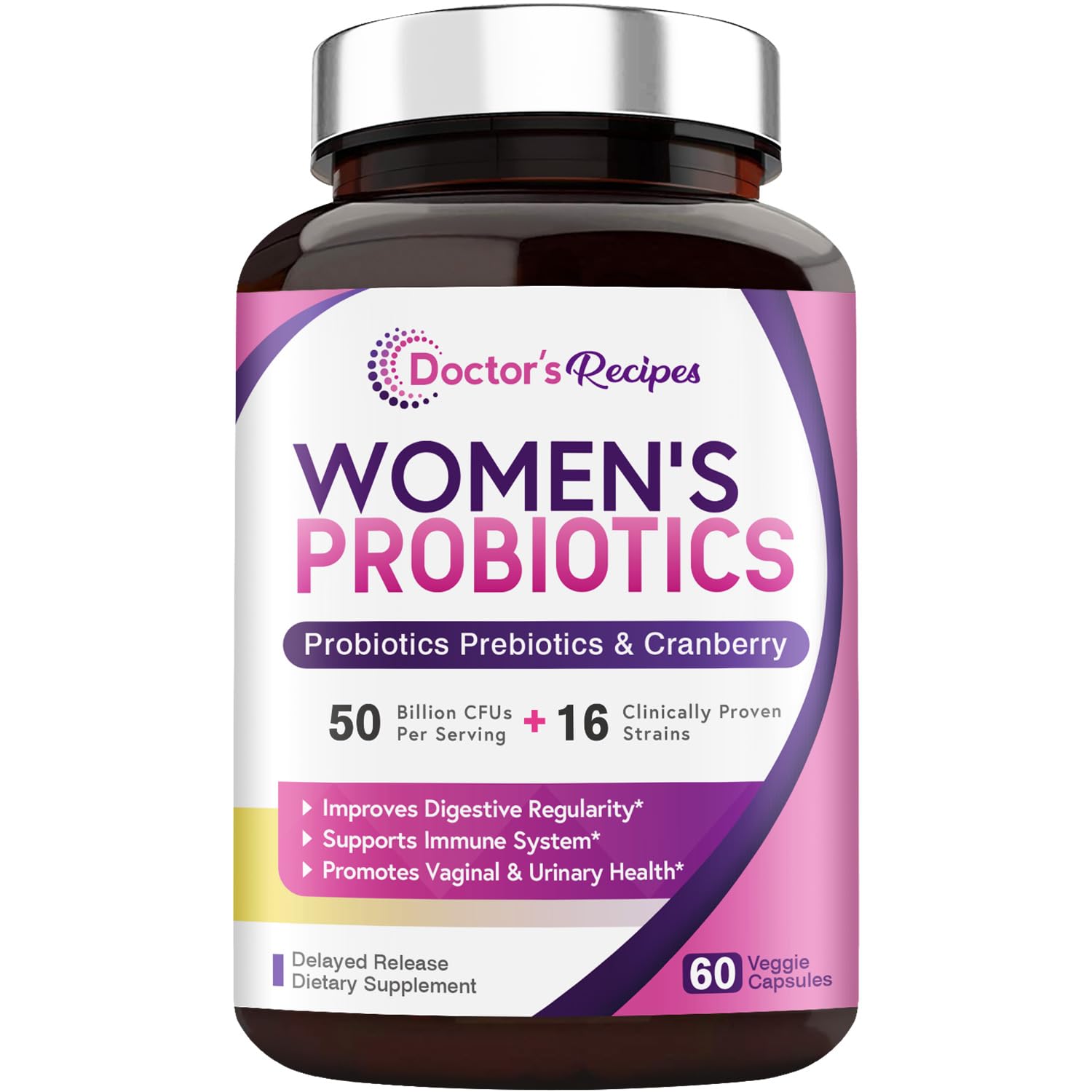 Doctor's Recipes Women’s Probiotic, 60 Caps 50 Billion CFU 16 Strains, with Organic