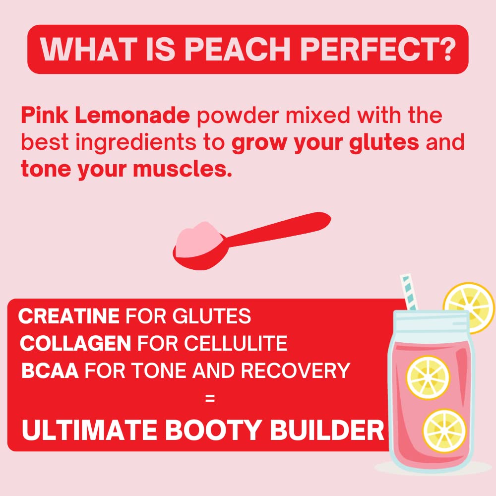 Peach Perfect Creatine for Women Booty Gain, Muscle Builder, Energy Boost, Pink Lemonade Goba Tea