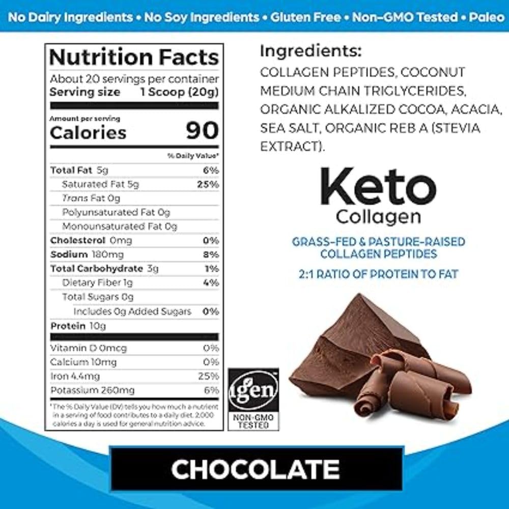 Orgain Keto Collagen Protein Powder, Chocolate - 10g Grass Fed Hydrolyzed Collagen Orgain