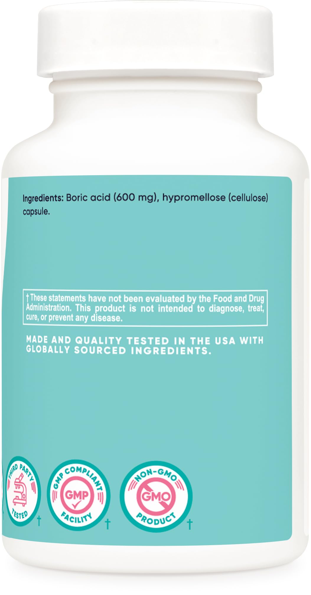 Nutricost Boric Acid 600mg, 30 Capsules - Vaginal Suppository - Non-GMO - for Women Nutricost