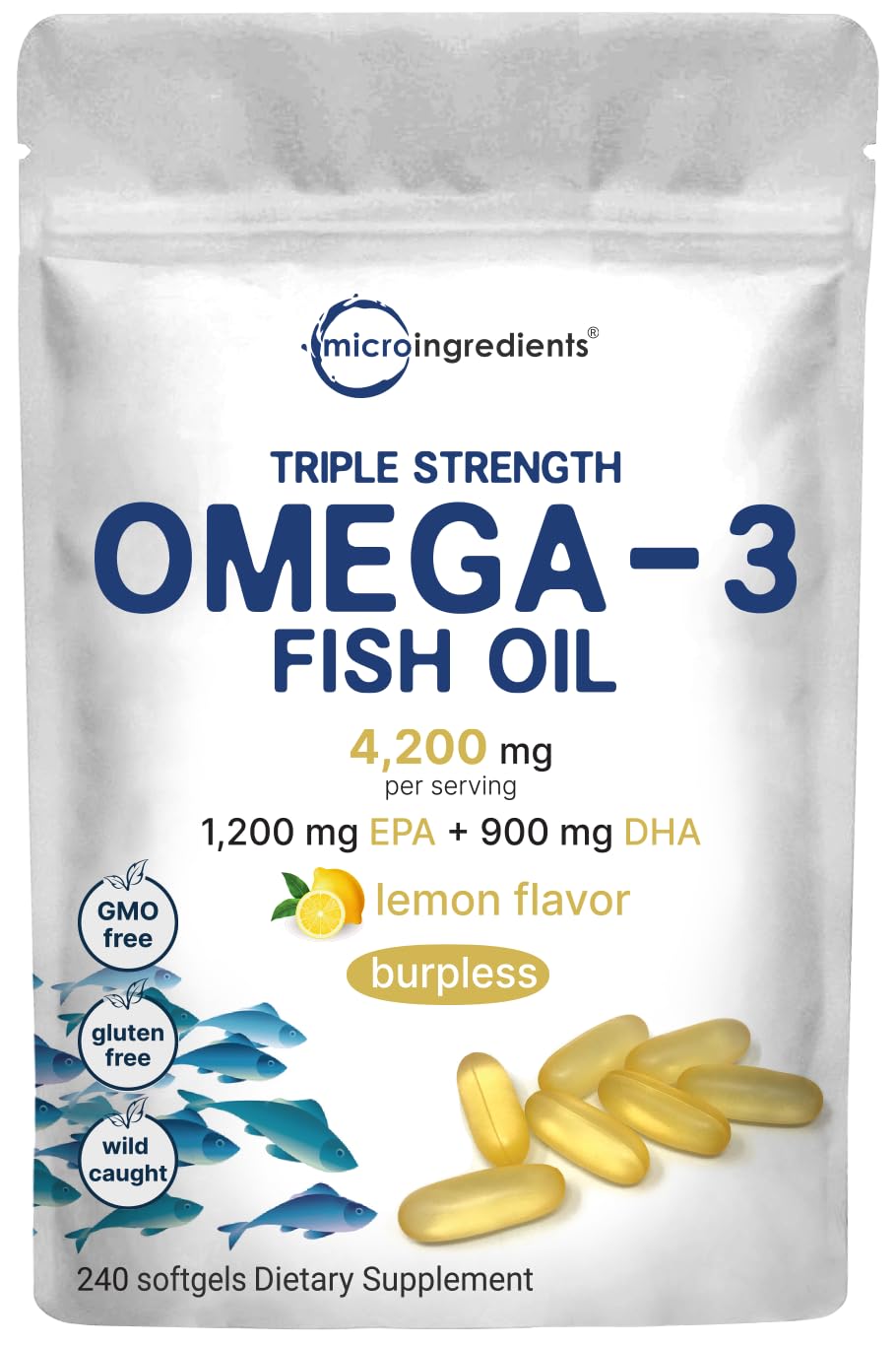 Triple Strength Omega 3 Fish Oil Supplements 4200mg Per Serving, 240 Softgels 