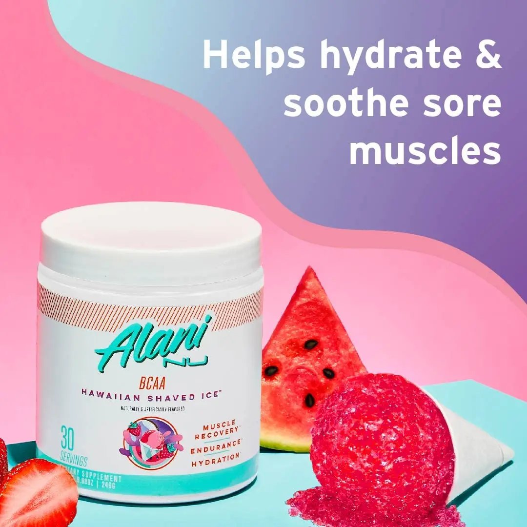 Alani Nu Rainbow Candy Pre Workout and BCAA Hawaiian Shaved Ice Post Workout Powder