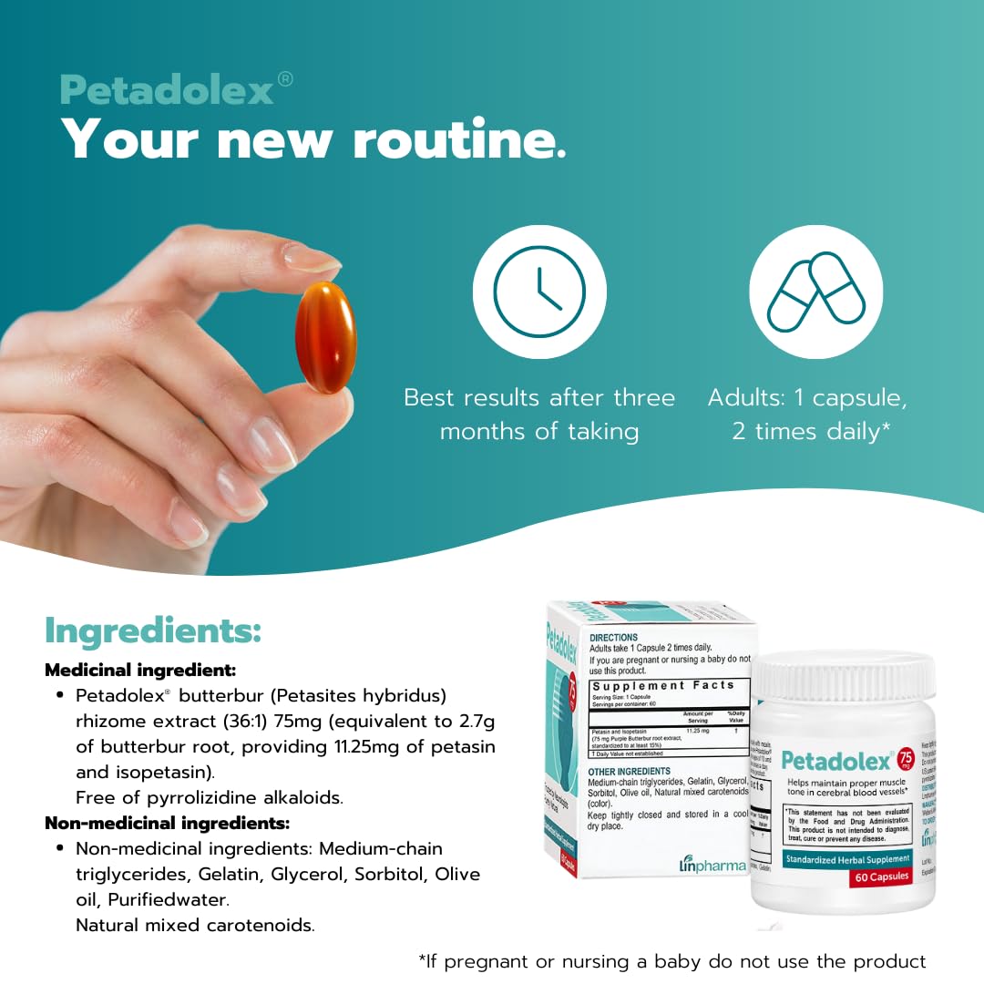 Petadolex - Migraine Relief - Patented Butterbur Root Extract, 75mg PA-Free Butterbur Extract Petadolex