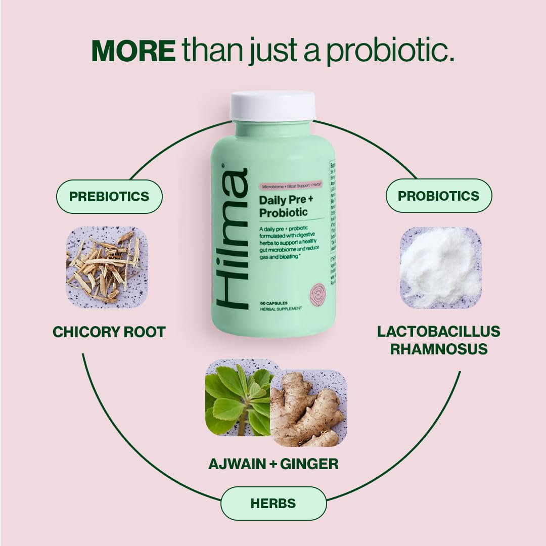 Hilma Daily Pre + Probiotic + Herbs - Support a Healthy Gut While Reducing Gas & Bloating Hilma