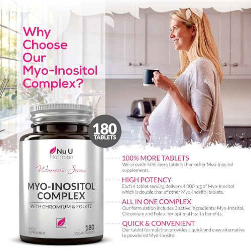 Myo-Inositol Complex 4000mg - 180 Vegan Tablets, 6 Weeks Supply - with 200ug Folate Nu U Nutrition