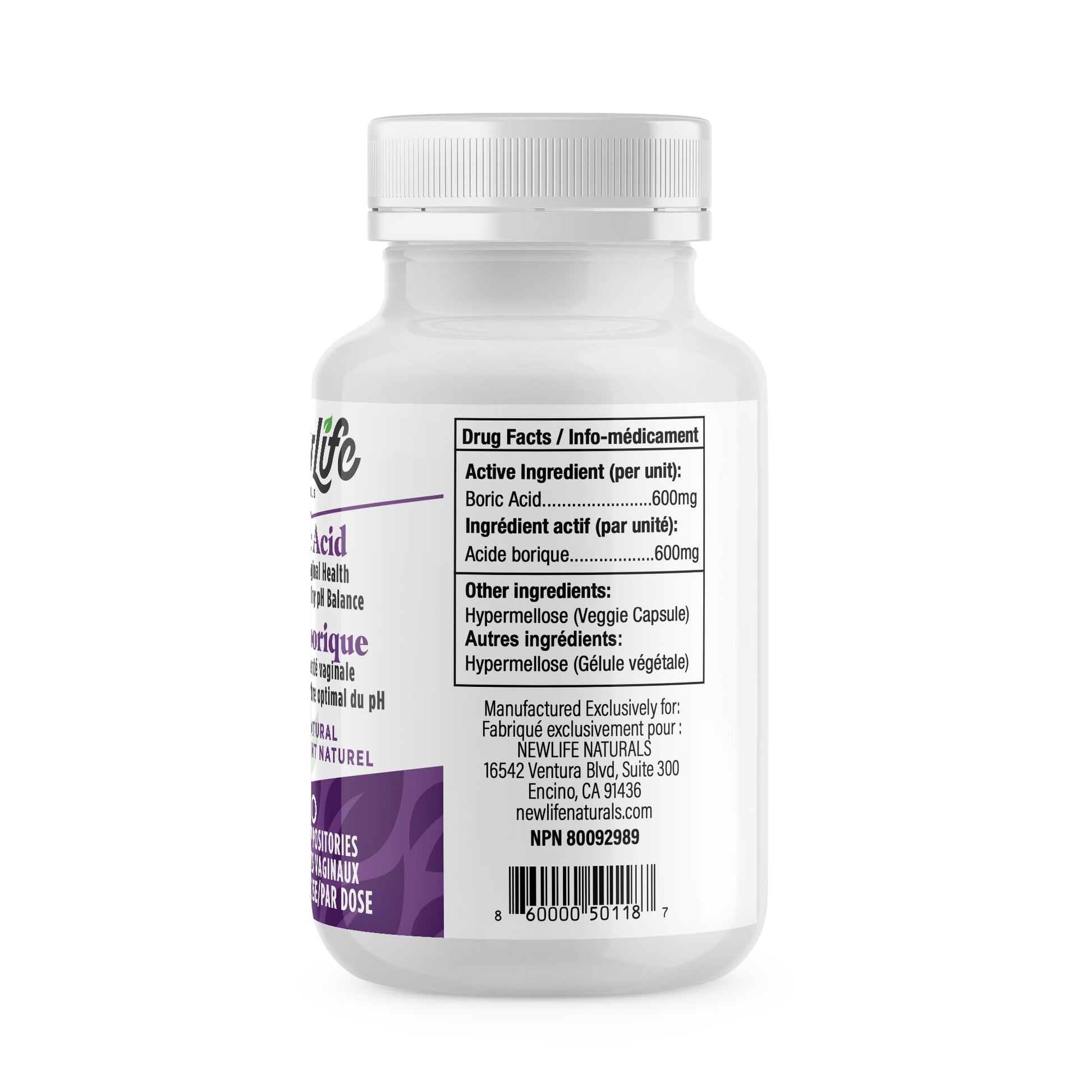 NewLife Naturals - Boric Acid Suppositories for Women pH Balance Pills - 600mg - Feminine Care NewLife Naturals