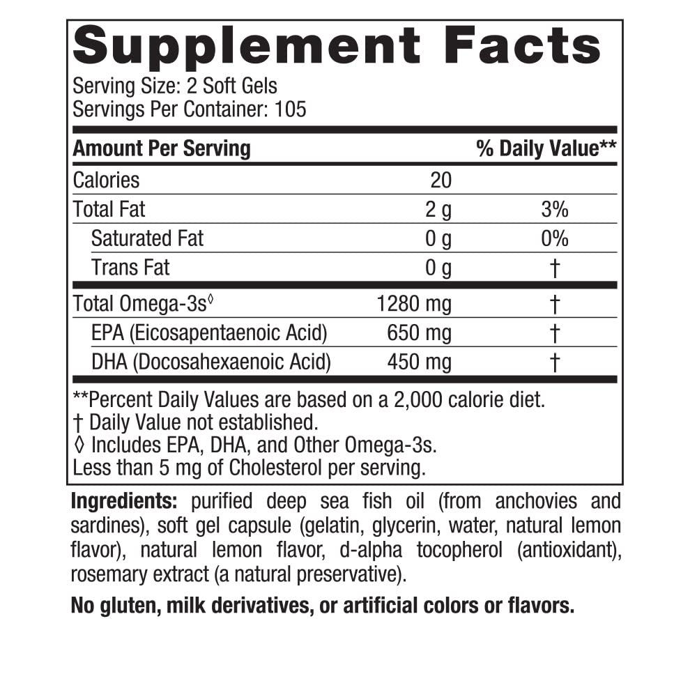 Nordic Naturals Ultimate Omega, Lemon Flavor - 210 Soft Gels - 1280 mg Omega-3 - High Nordic Naturals