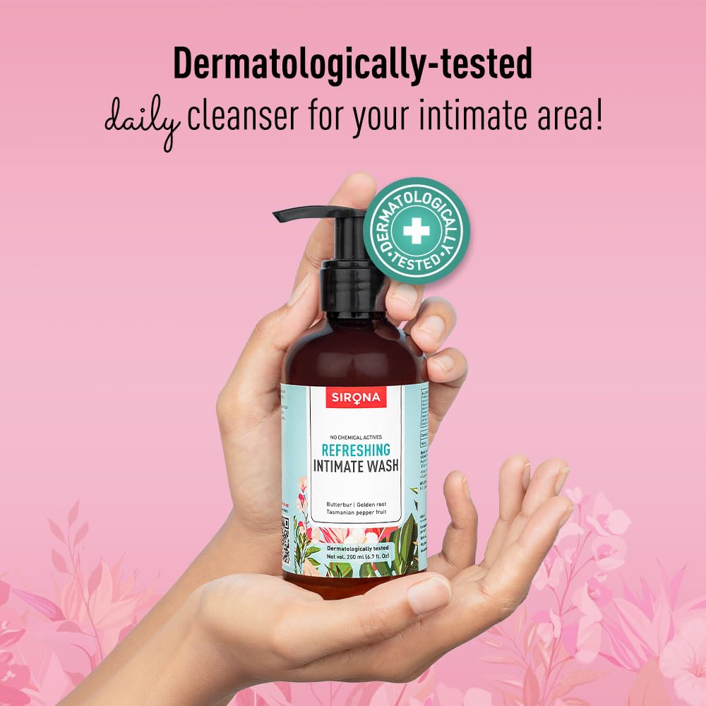 Sirona Natural Refreshing Feminine Wash - 6.7 Fl Oz (200 ml) | No Chemical, No Irritation, pH Balanced Intimate Sirona