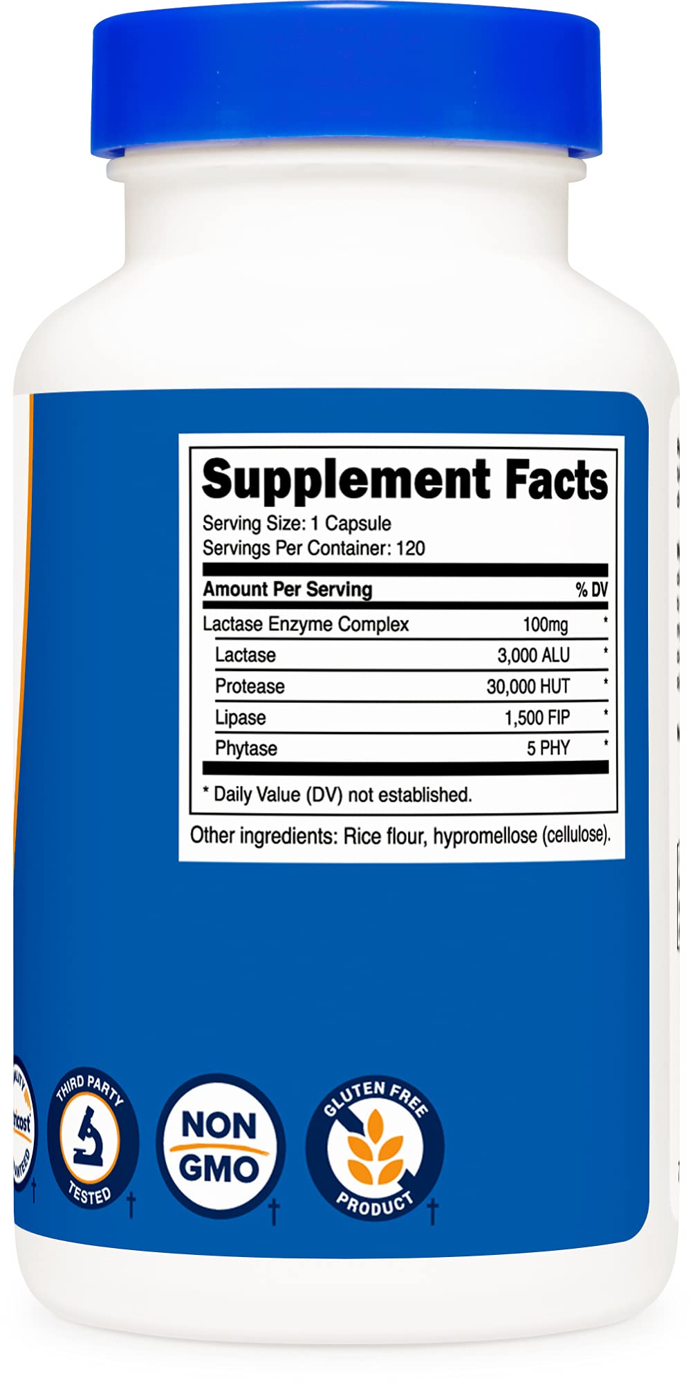 Nutricost Lactase Enzyme Complex 3,000 FCC ALU, 120 Veggie Capsules - Non-GMO Nutricost