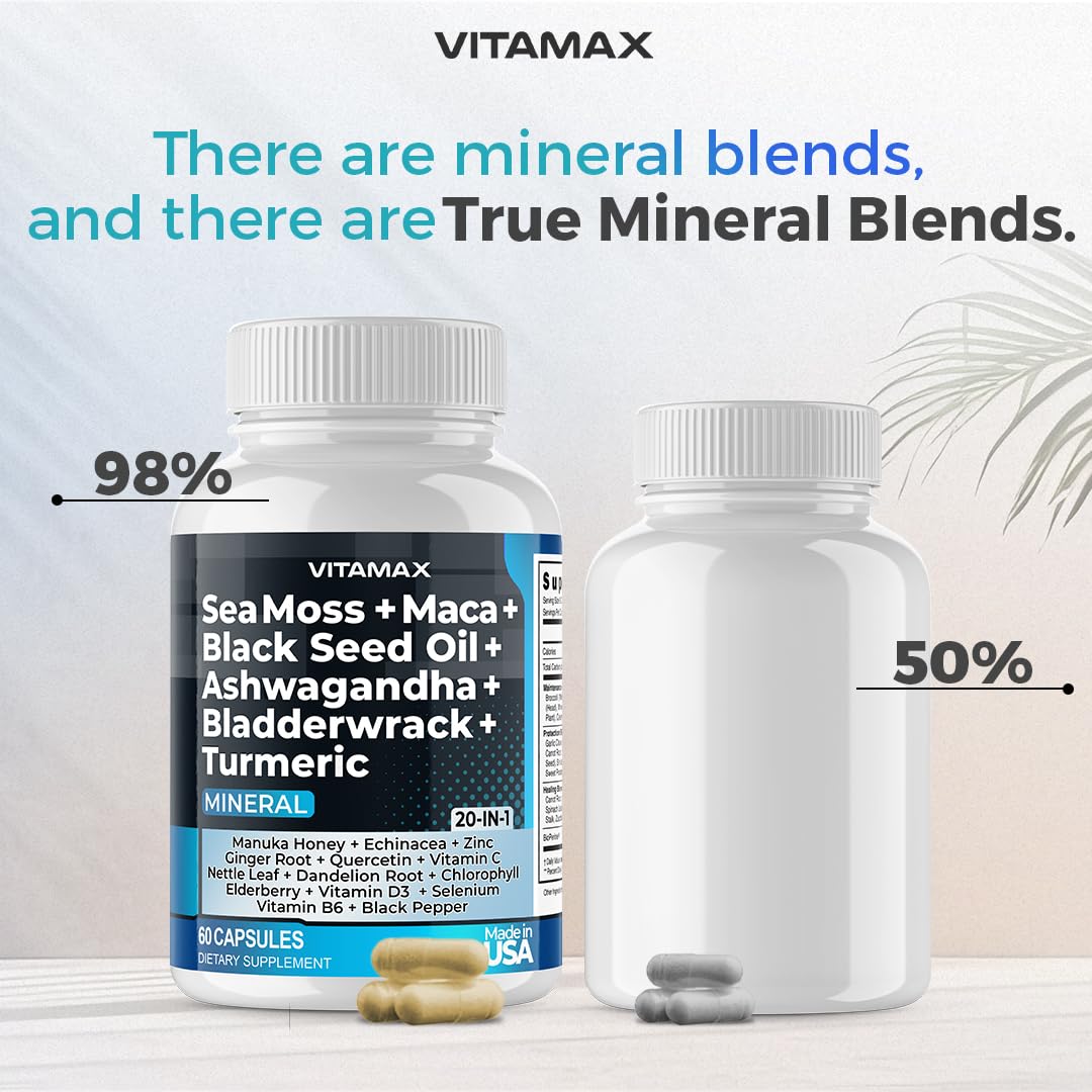 Sea Moss 3000mg Maca 1000mg Black Seed Oil 2000mg Ashwagandha 1000mg Bladderw Vitamax