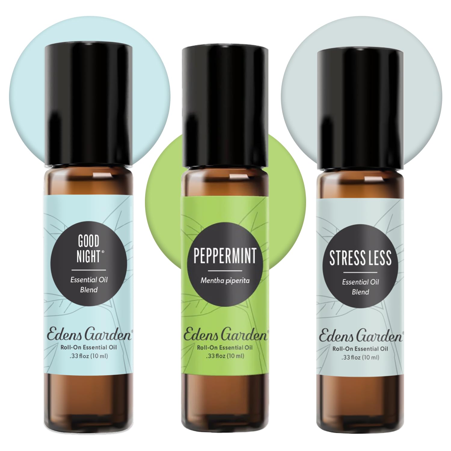Edens Garden Essential Oil Roll-On Set (Good Night, Peppermint, Stress Less)- Aromatherapy Roller